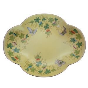 Vintage Yellow Porcelain Scallop Bowl Butterfly Pumpkin Chinoiserie 9642 Antique